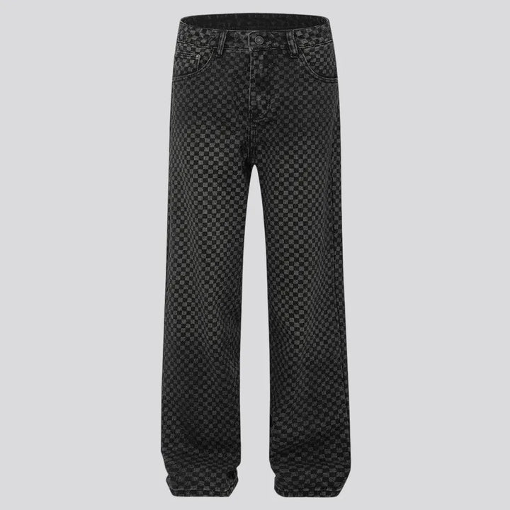 Y2k mid-rise plaid loose men's jeans