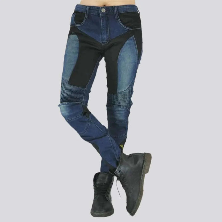 Protective mid-waist women's biker jeans