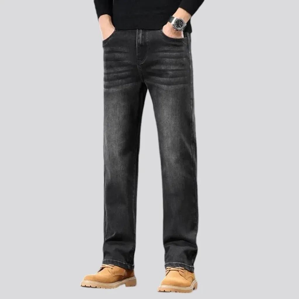 Whiskered and straight fit men's jeans