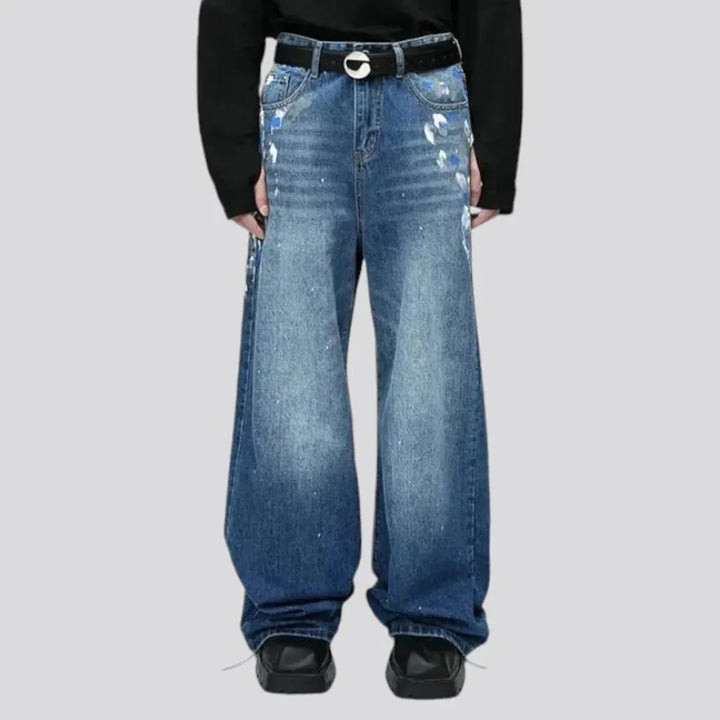 Whiskered sanded street style men's jeans