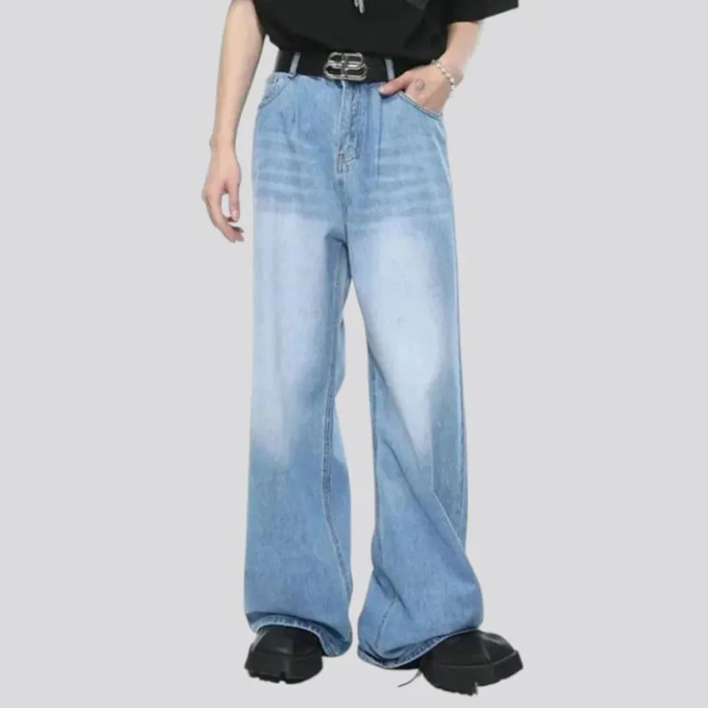 Whiskered mid waist jeans for men