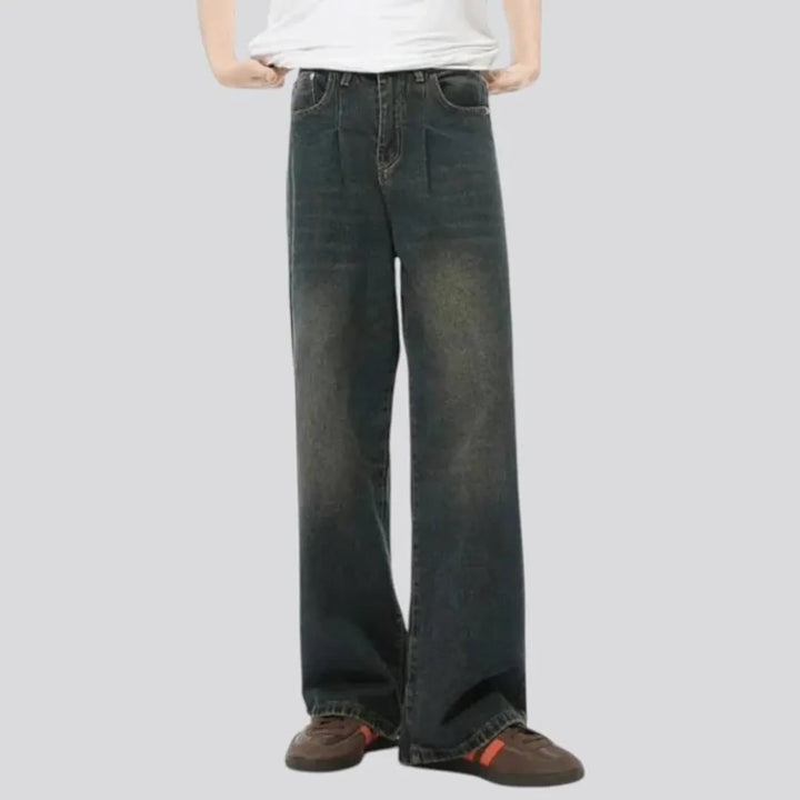 Mid waist abraded baggy men's jeans