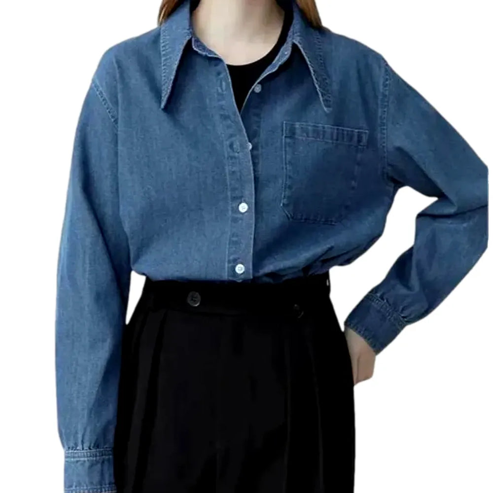 Casual Fit Jean Shirt for Ladies - Blue