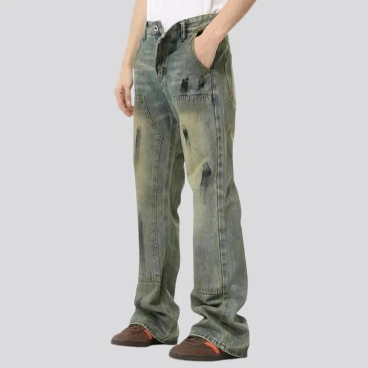 Vintage style carpenter patches men's jeans