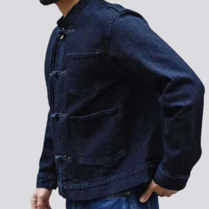 Dark wash self-edge denim jacket for men