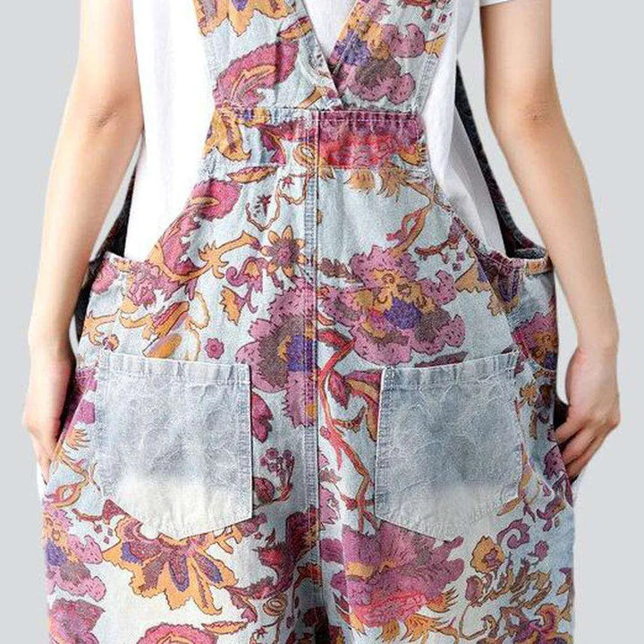 Painted baggy ladies denim jumpsuit