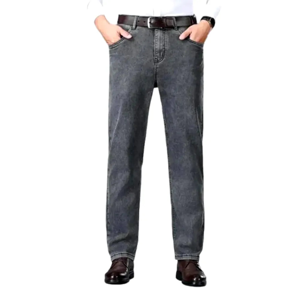 Monochrome Straight Fit High Rise Men's Jeans - Grey