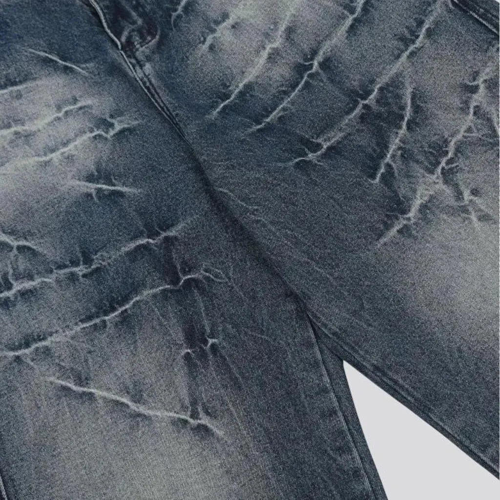 Boho style baggy-leg faded men's jeans