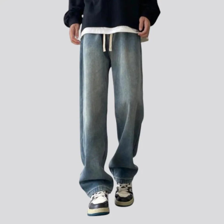 Insulated boho style abraded denim joggers for men