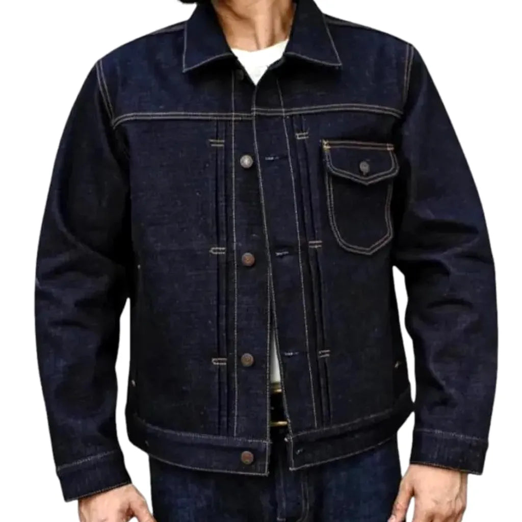 Classic Dark Men's Denim Jacket - Dark Blue