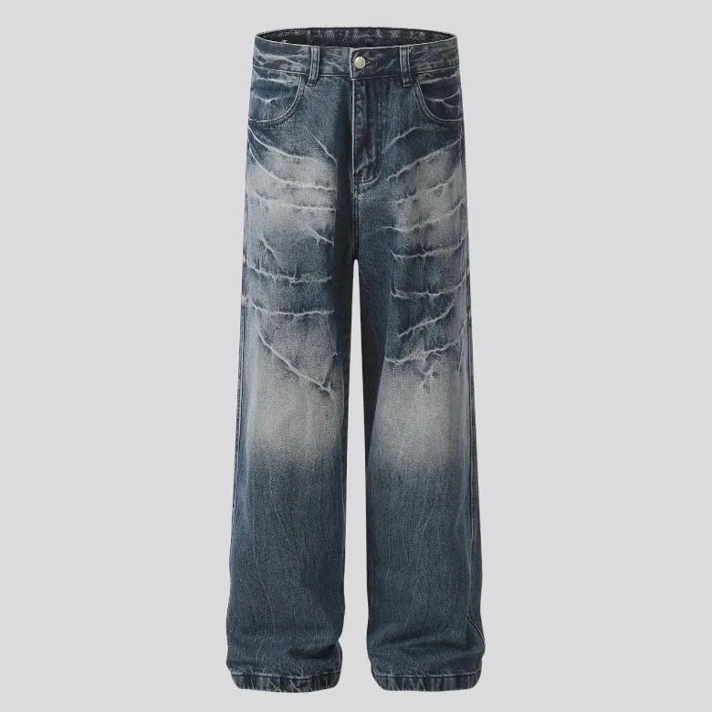 Boho style baggy-leg faded men's jeans