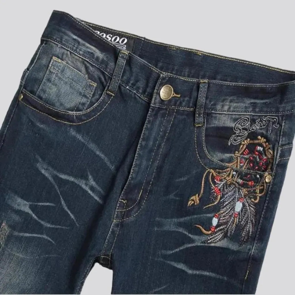 Mid-waist men's dark-wash jeans