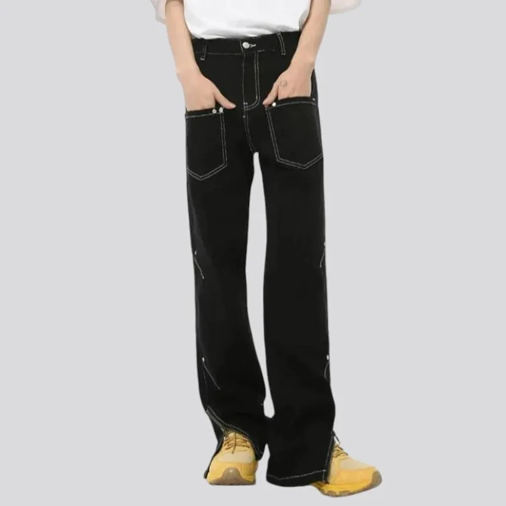 One-tone mid-waist men's jean pants