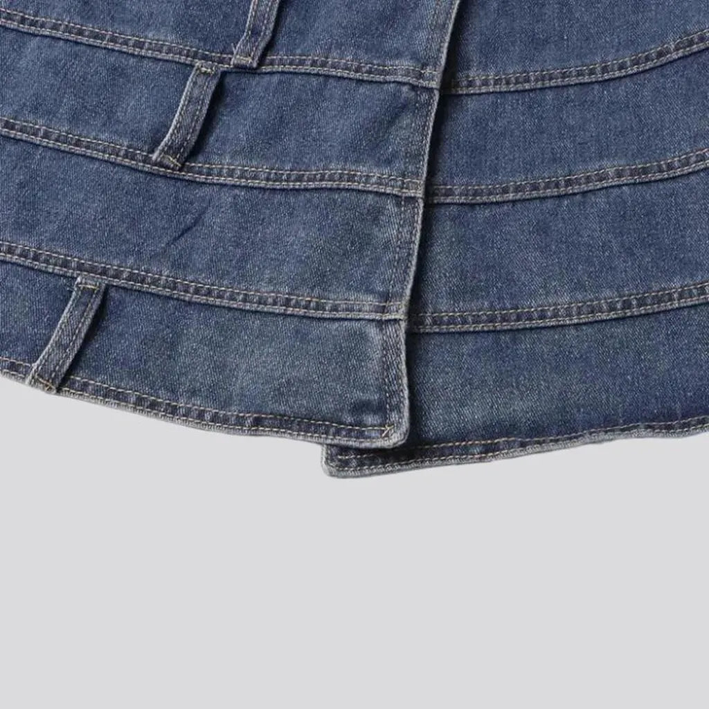 Mini patchwork-stitching denim skirt