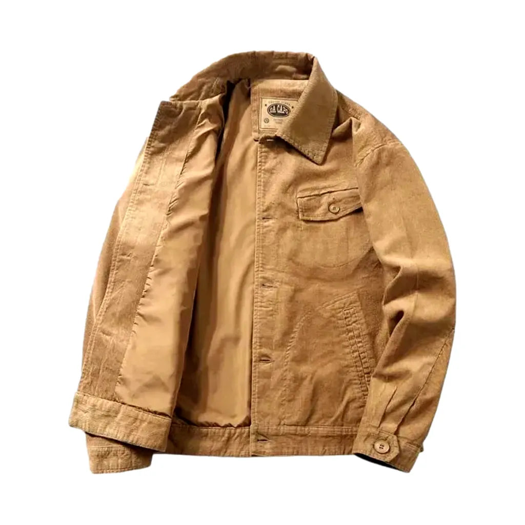 Trendy Medium Fit Men's Corduroy Jacket - Sand