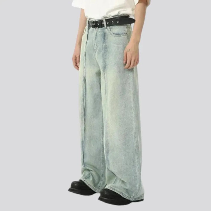 Boho style front-seams baggy jeans for men