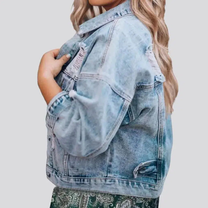 Distressed light-wash jean jacket