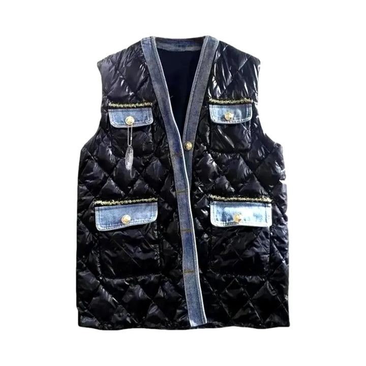 Fashionable Denim Puffer Vest for Women - Black