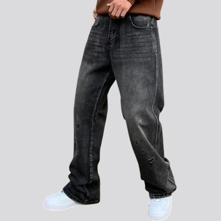 Mid rise distressed baggy men's jeans