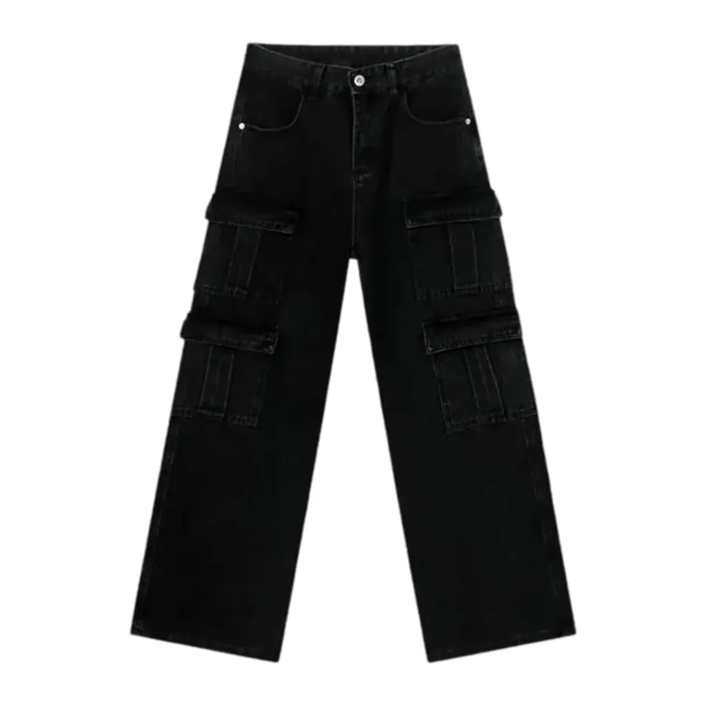 Boho Multi Pocket Street Style Men's Jeans - Black