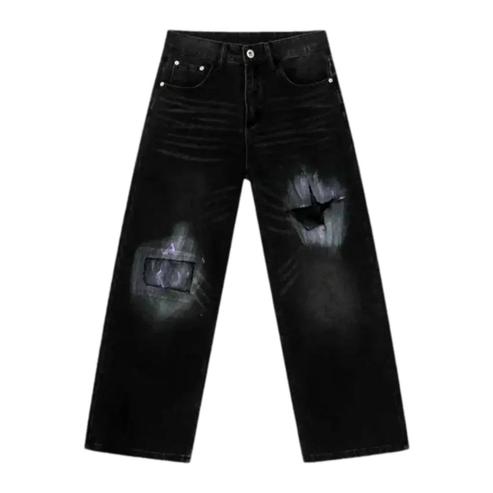 Boho Distressed Baggy Jeans for Men - Black