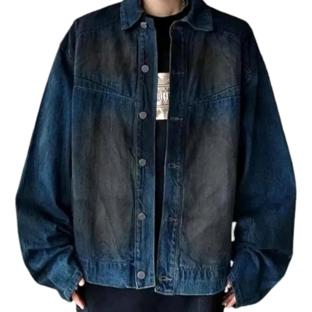 Street Style Oversized Fit Men's Denim Jacket - Blue