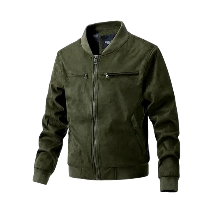 Monochrome Slim Fit Men's Denim Bomber Jacket - Green