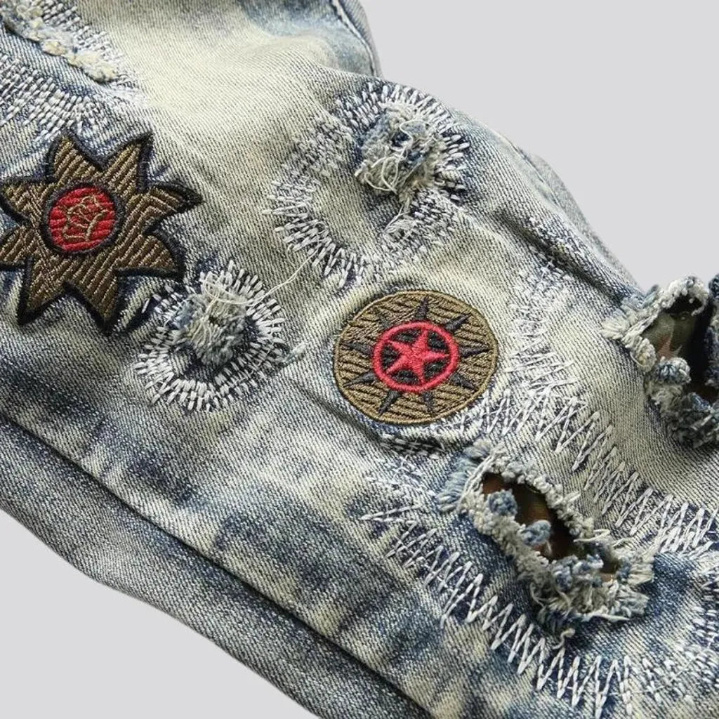 Vintage embroidered street style men's jeans