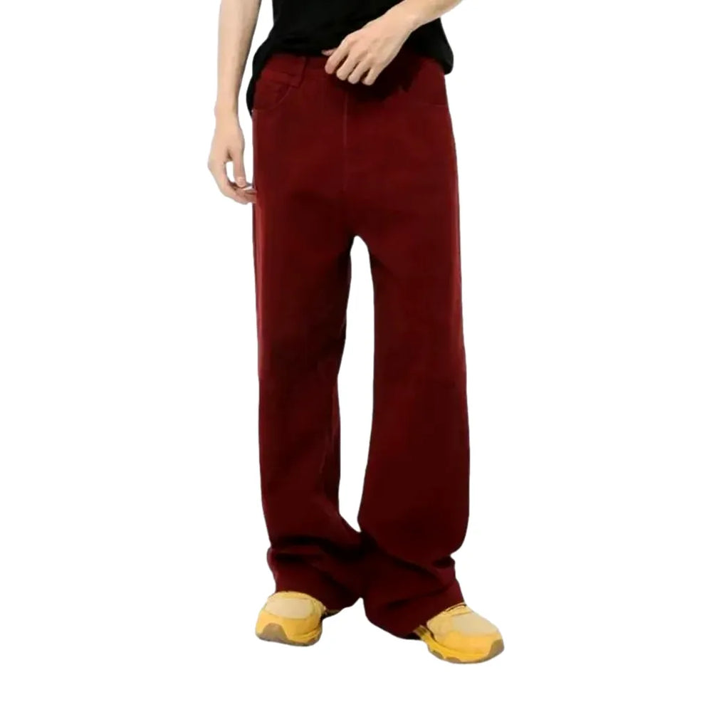 Colorful Street Style Mid Rise Men's Denim Pants - Red