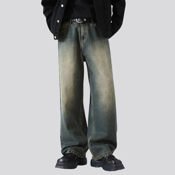 Fashionable baggy fit mid rise men's jeans