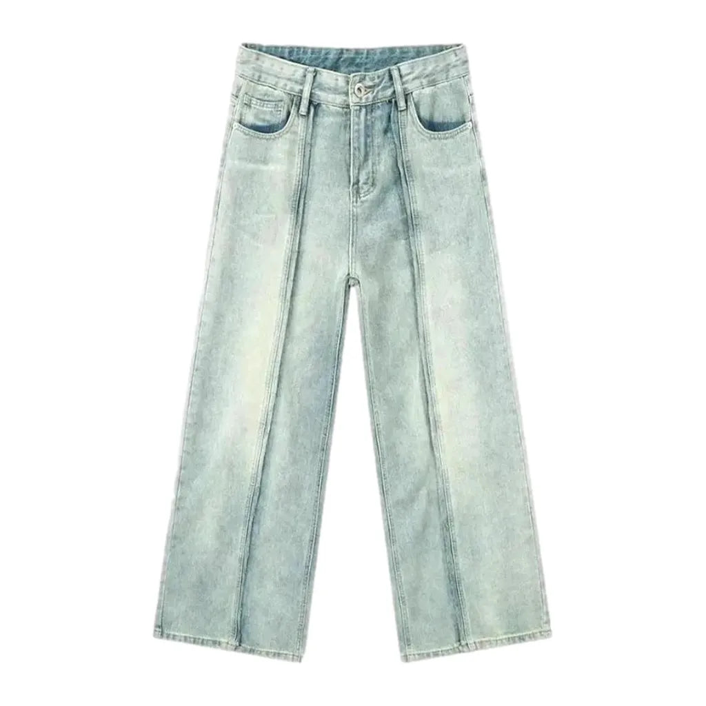 Mid Rise Front Seams Vintage Men's Jeans - Light Blue