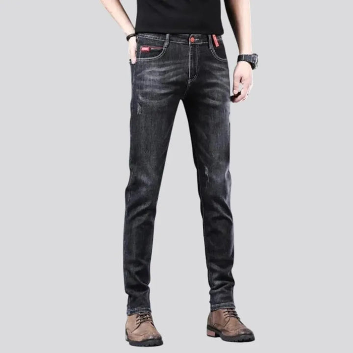 Fitted mid rise elastic men's jeans