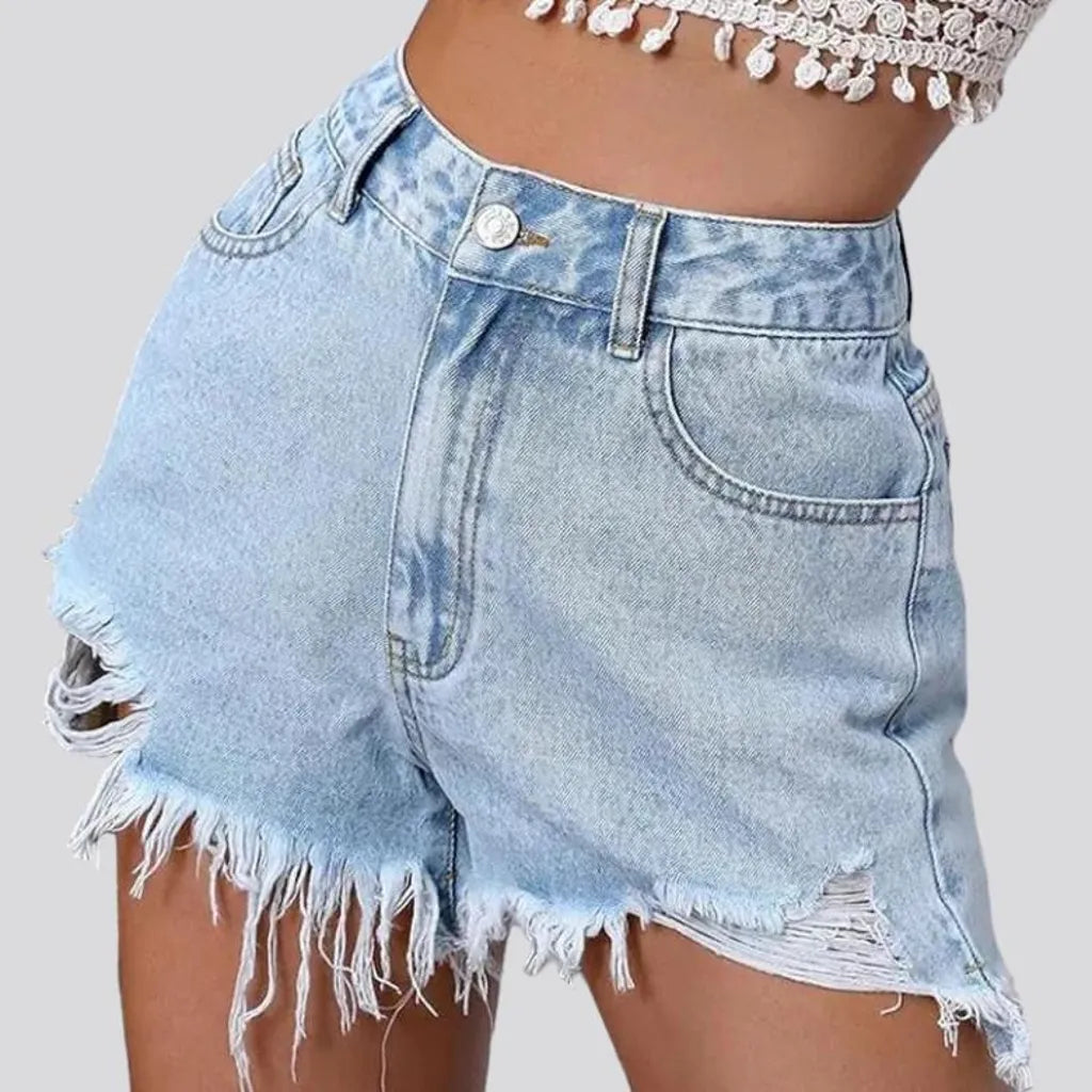 Frayed-hem distressed jeans shorts
 for ladies