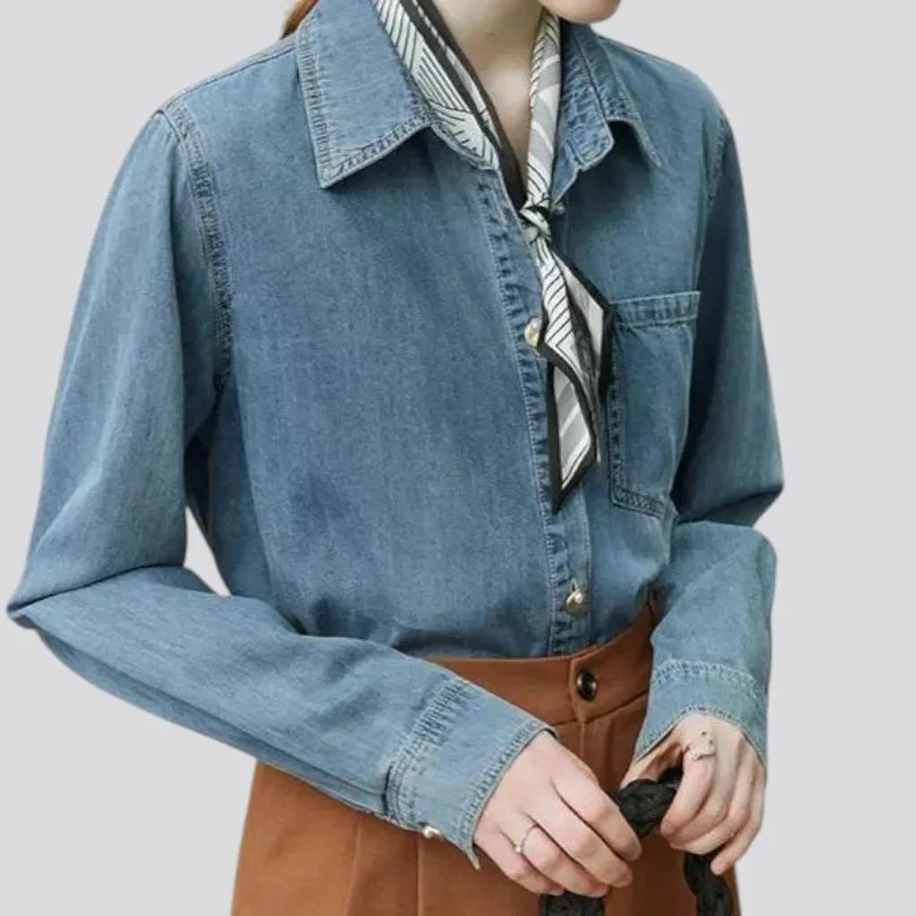 Classic linen light vintage jeans shirt for ladies