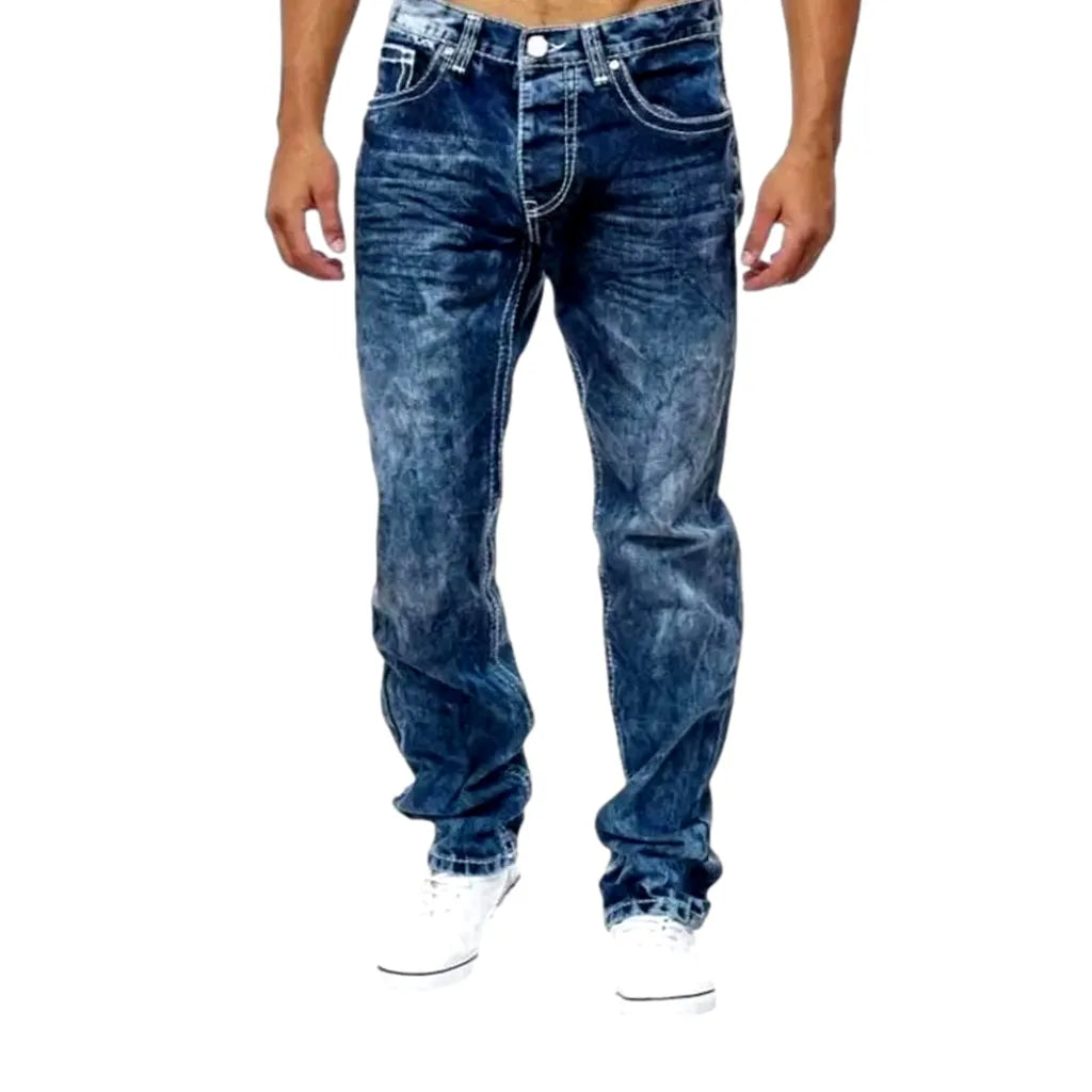 Monochrome Straight Fit Fashion Men's Jeans - Blue