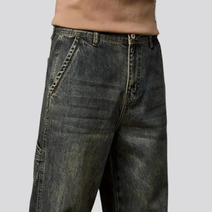 Mid-waist loose-fit faded wash men's jeans