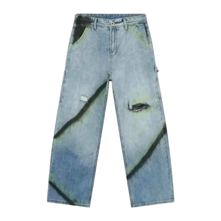 Trendy Distressed Men's Jeans - Light Blue