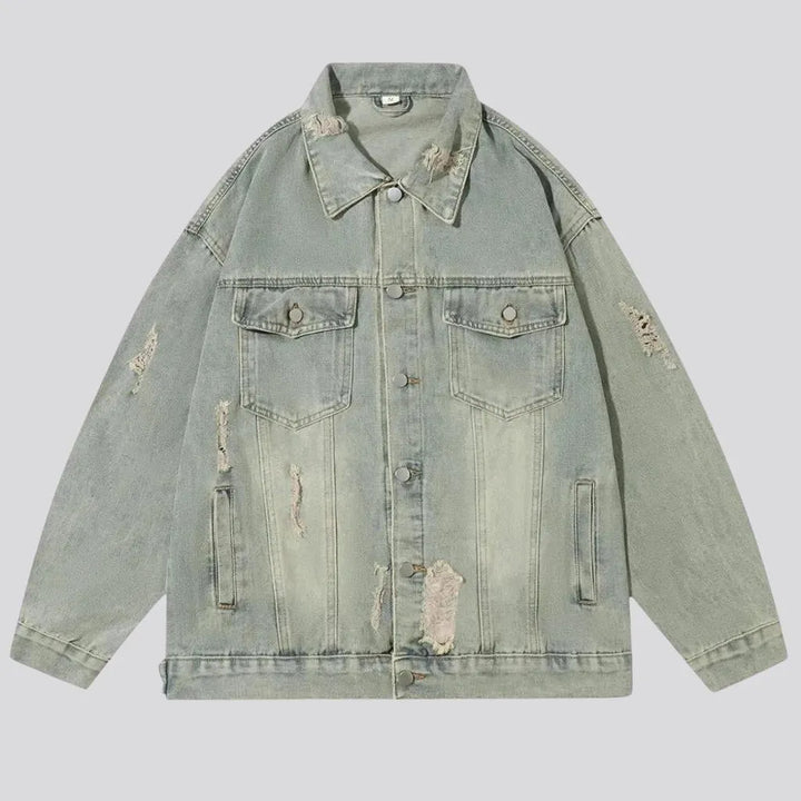 Grunge style medium fit men's denim jacket