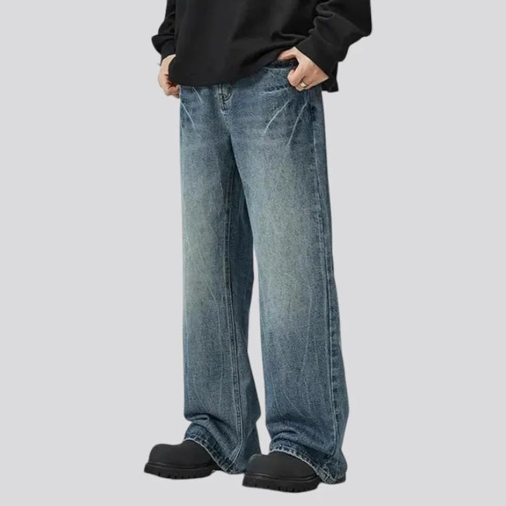 Baggy fit faded design men's jeans