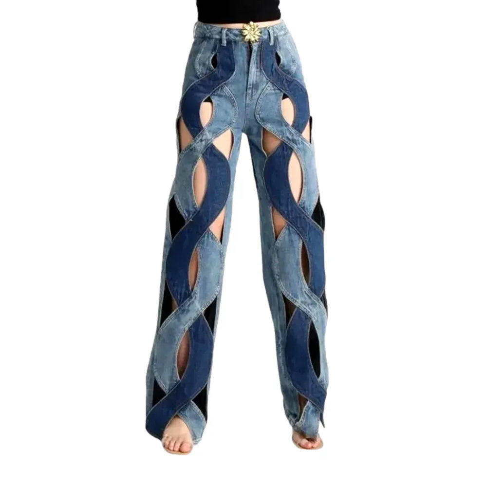 Fashionable Cutout High-rise Women's Jeans - Blue