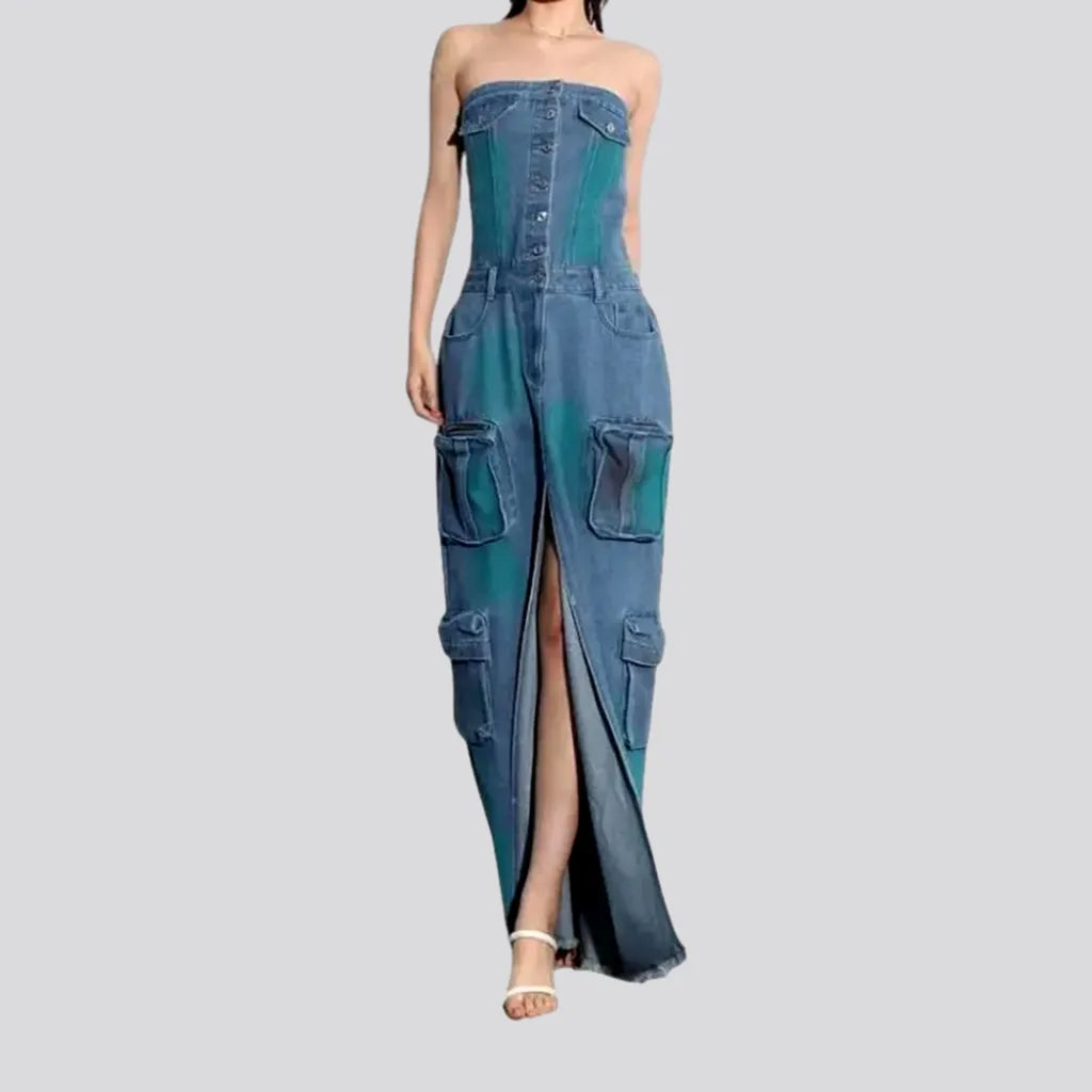 Raw Hem Cargo Pockets Denim Dress | Jeans4you.shop