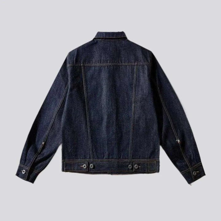 Contrast stitching raw men's jeans jacket