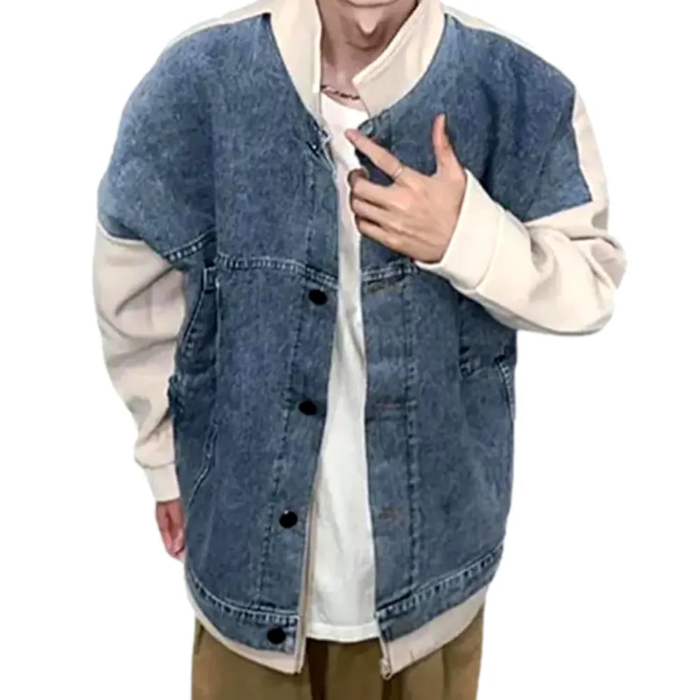 Boho Vintage Oversized Men's Jean Jacket - Light Blue