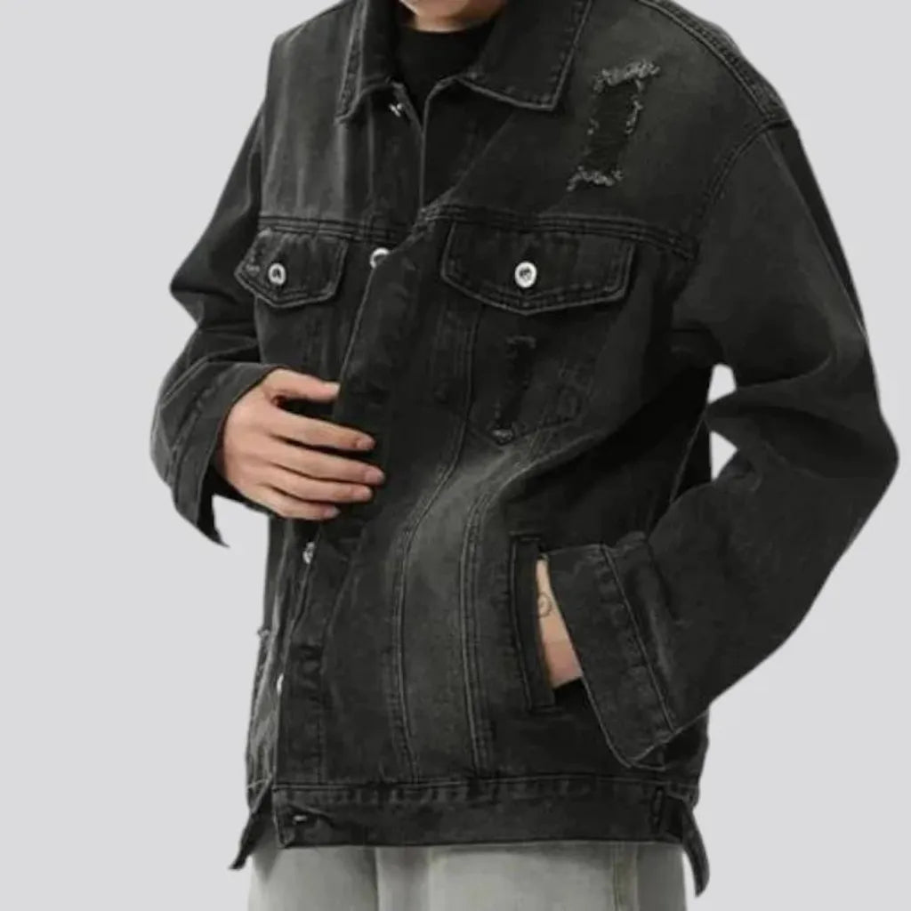 Distressed oversized men's denim jacket