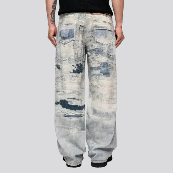 Boho style faded jeans for men