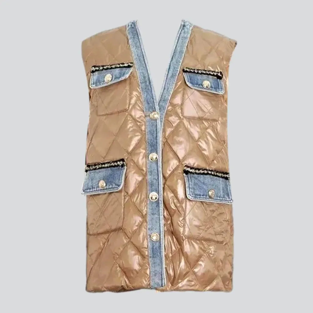 Fashionable denim puffer vest for women