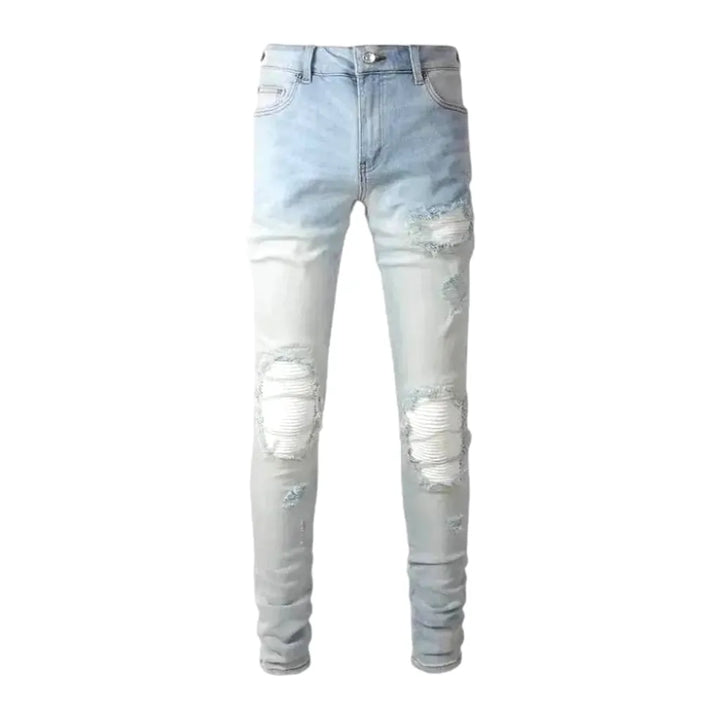 Skinny Fit White-patch Men's Jeans - Light Blue