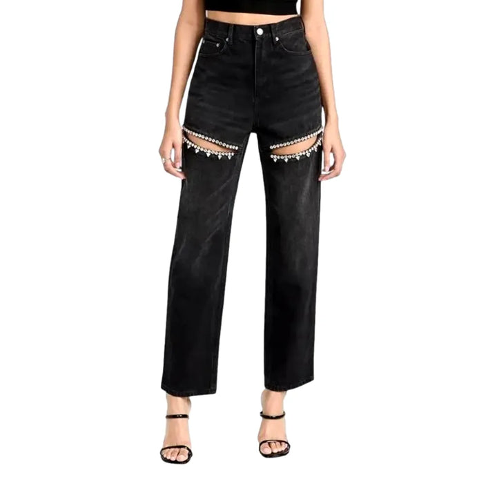 Fashionable High-waist Colored Women's Jeans - Black