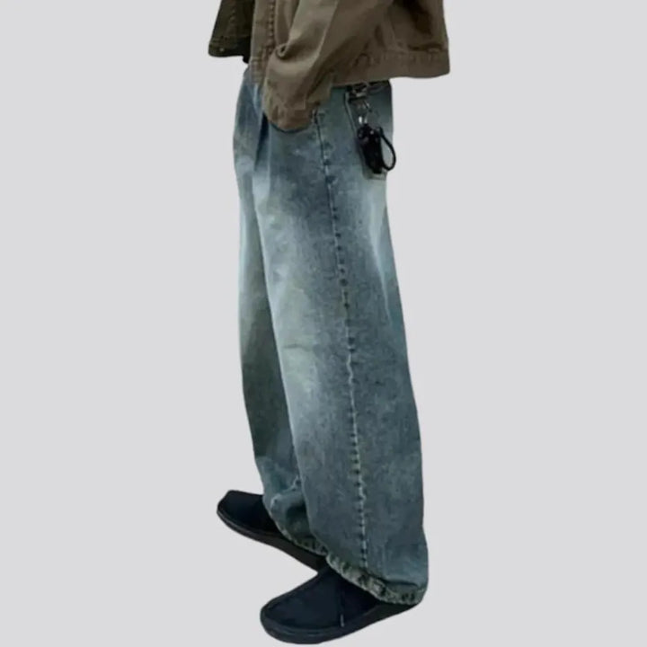 Pleated waistline baggy jeans for men