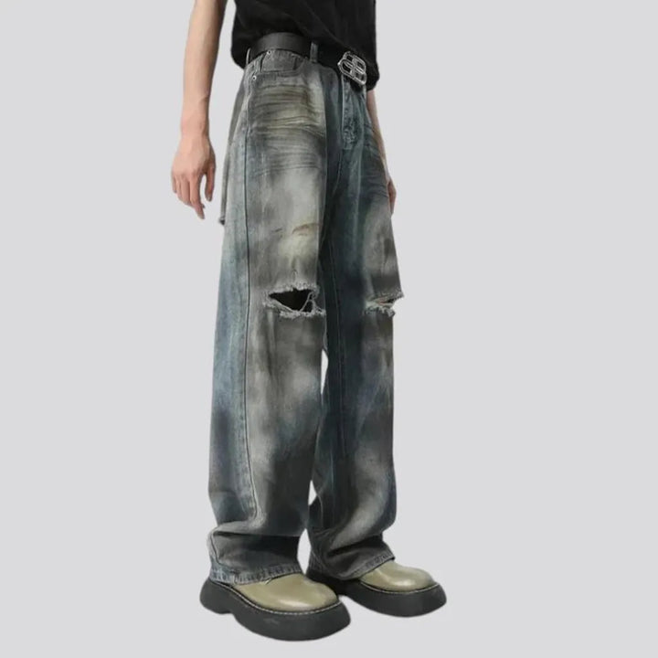 Distressed baggy boho men's jeans